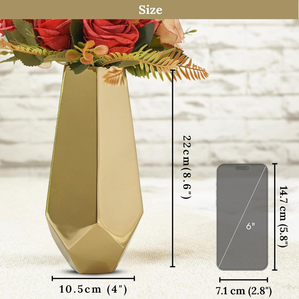 Metal Flower Vase, Designer Stainless Steel Prism Glow Flower Vase (Gold, Pentagonal),  Behoma