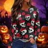 Women's Fashion Print Long Sleeve Top with Round Neck and Side Slits