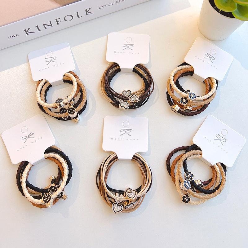 5-Piece High-Elasticity Coffee Hair Ties - Durable Korean Style Ponytail Accessories