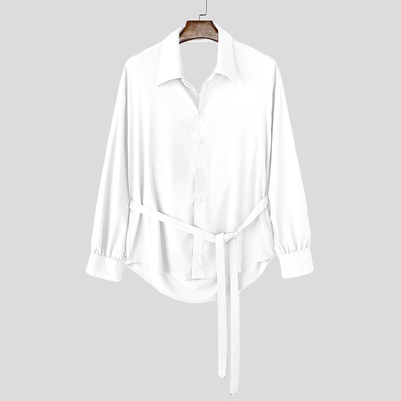 

INCERUN Men Long Sleeve Buttons Bandage Loose Shirts Casual Backless Tops 5XL білий
