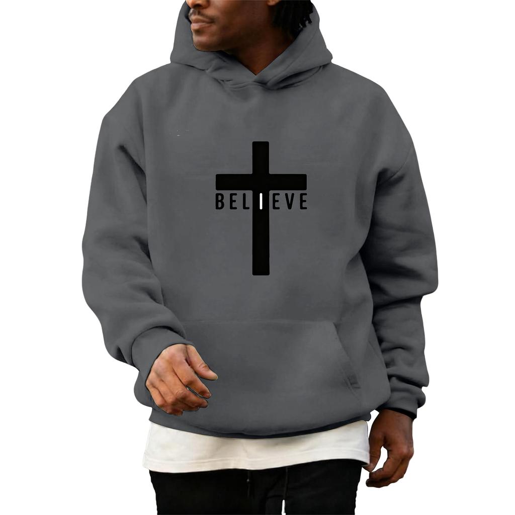 Sweatshirts For Men Christ Cross Pullover Hoodie Inspirational Graphic Long Sleeve Sweatshirt