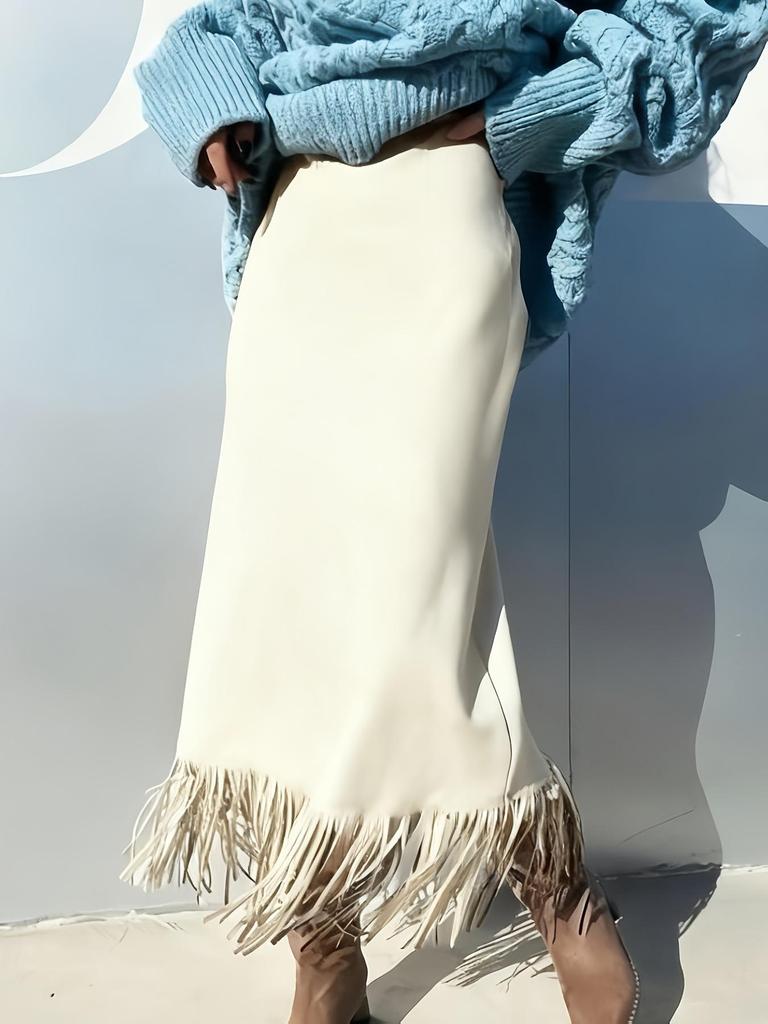2025 Women's Elegant Tassel Long Suede Plush Skirt - Autumn/Winter Slim-Fit H-Line