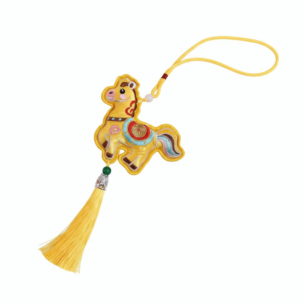 Chinese Style Pony Embroidered Pendant Tassel Spring Festival New Year Horse Pendant Keychain Funny Car Hanging Ornaments