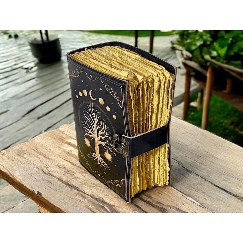Tree of Life Leather Grimoire Journal: Blank Book of Shadows, Vintage Lock