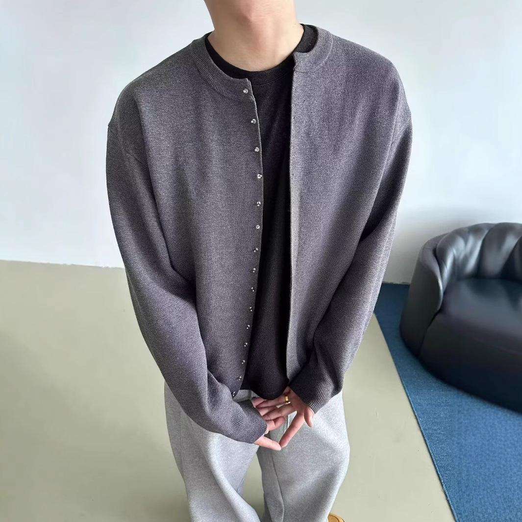 

Мужской кардиган 2024 Осень/Зима с металлическими шипами - Универсальное пальто свободного кроя XL серый