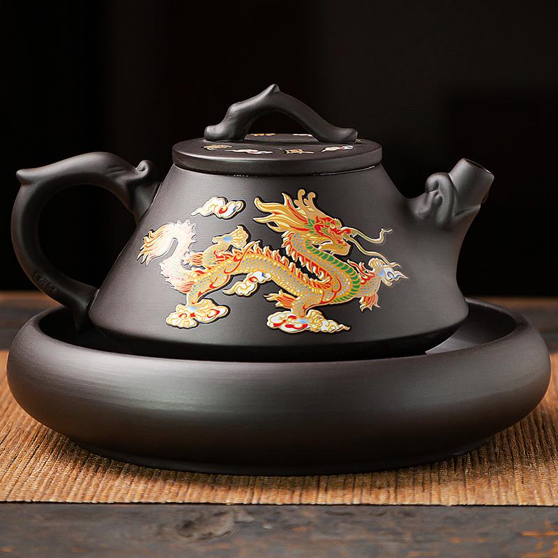 Ceainic Yixing din Argilă Purpurie de Uz Casnic Dragon Chinezesc și Phoenix Ceainic și Set de Ceai care Schimbă Culoarea la Căldură