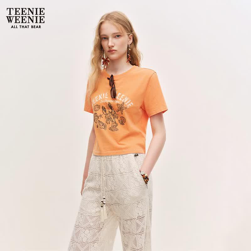 Женская футболка Teenie Weenie с буквой и мишкой M оранжевый