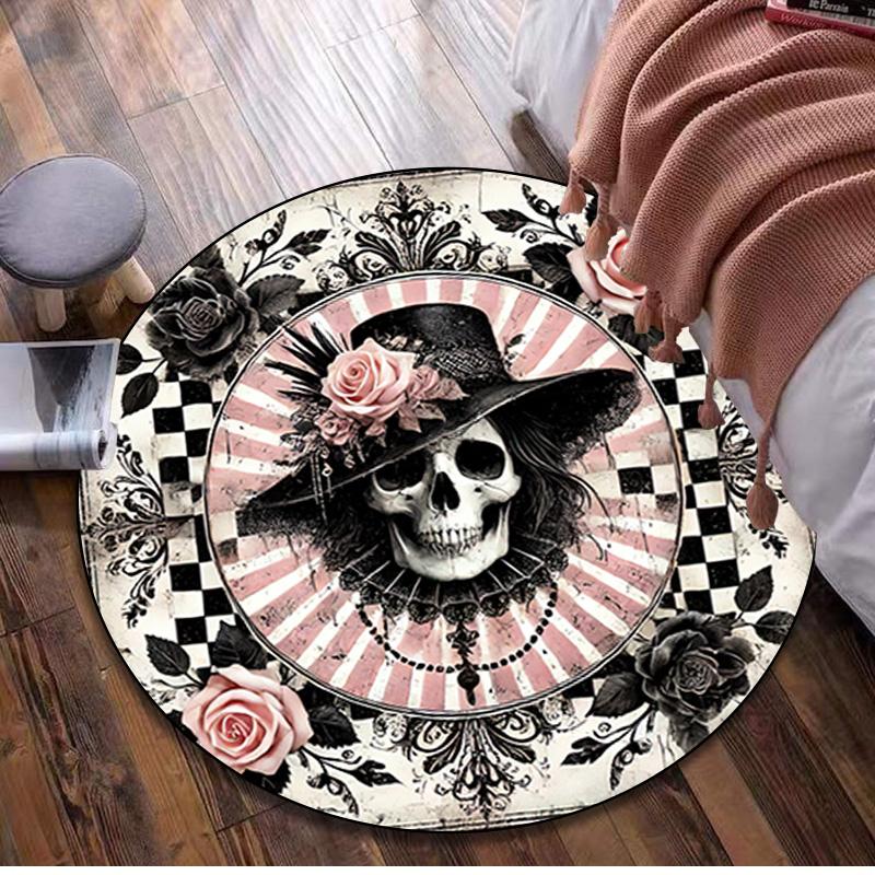 1Pc Day of the Dead Skull Circular Print Rug - Home Decoration Carpet For Living Room Bedroom Flooring Computer Chair Area Rug