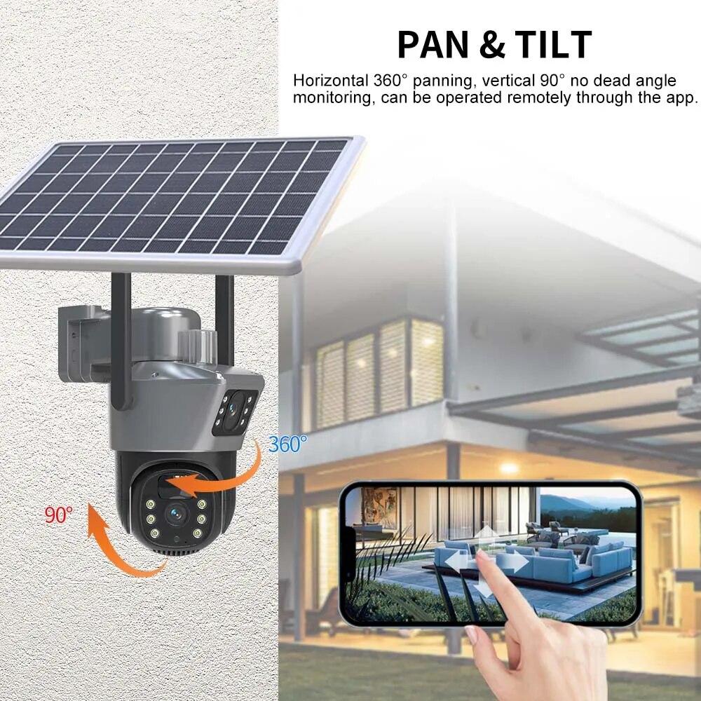 LS VISION WiFi Solar Battery Camera 4K 8MP 4G Sim Card V380 Dual Lens Dual Screen Outdoor Security Protection PTZ Cam PIR Human Detection CCTV