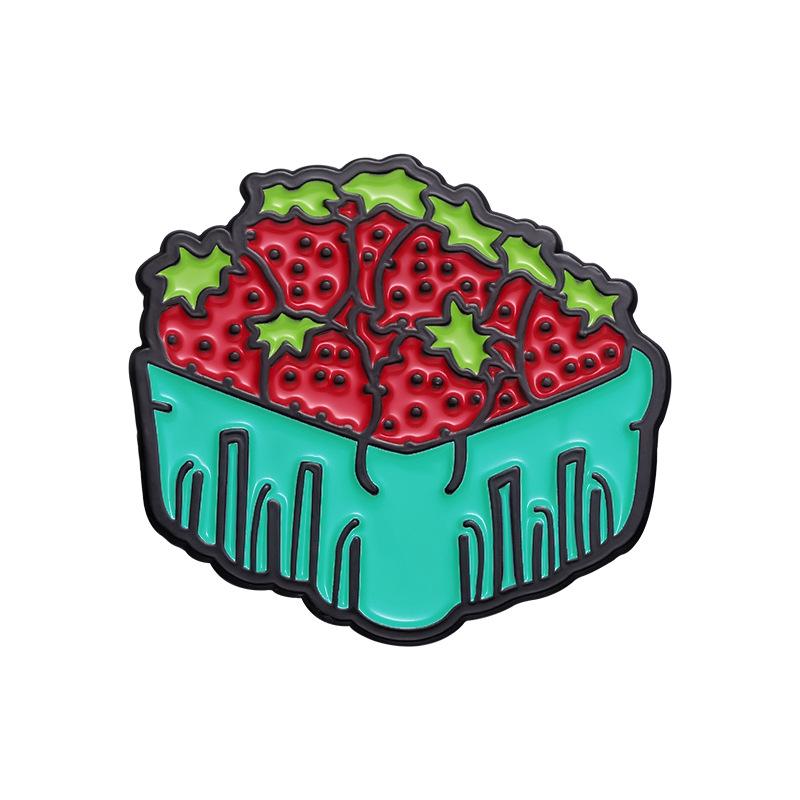 Fruit Strawberry Vibrant Basket Brooch Charming Alloy Pin Ideal For Collectibles And Decorations