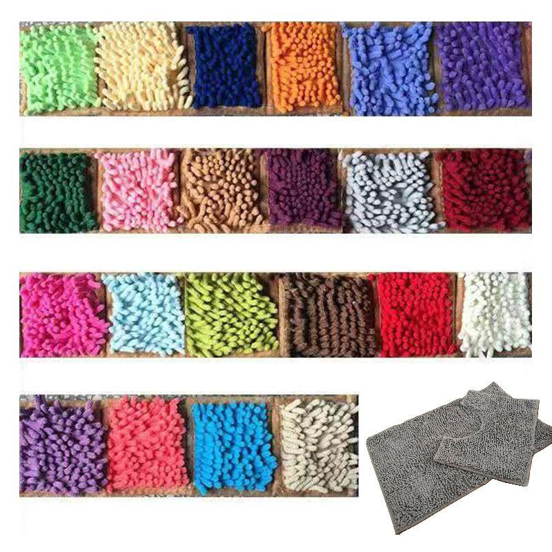 2 Piece Bath Mat Set Non Slip Toilet Pedestal Soft Foam Shaggy Rug Chenille