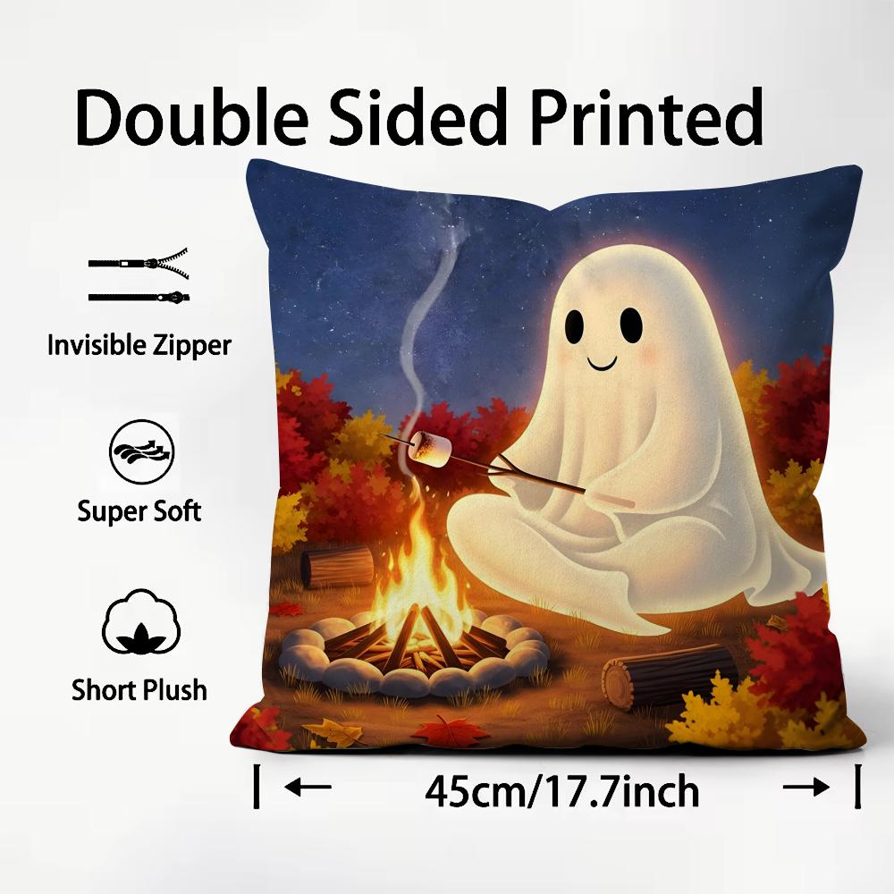 Ghost Cute Cushion Cover Plush Fabric Soft DoubleSided Printed Sofa Warm Winter Home Child Gift Pillow Case