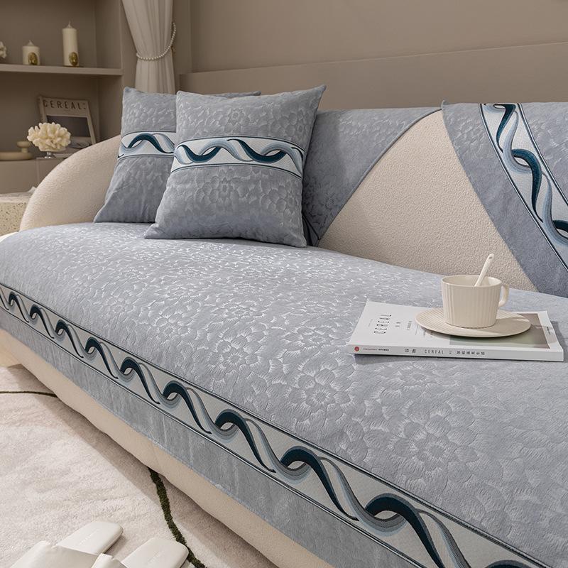 

Жаккардовый чехол для дивана, толстые нескользящие чехлы, чехлы для дивана с волнистыми краями для гостиной, универсальный диван, коврик для полотенец, 1/2/3/4, декор 45x45cm pillowcase серый