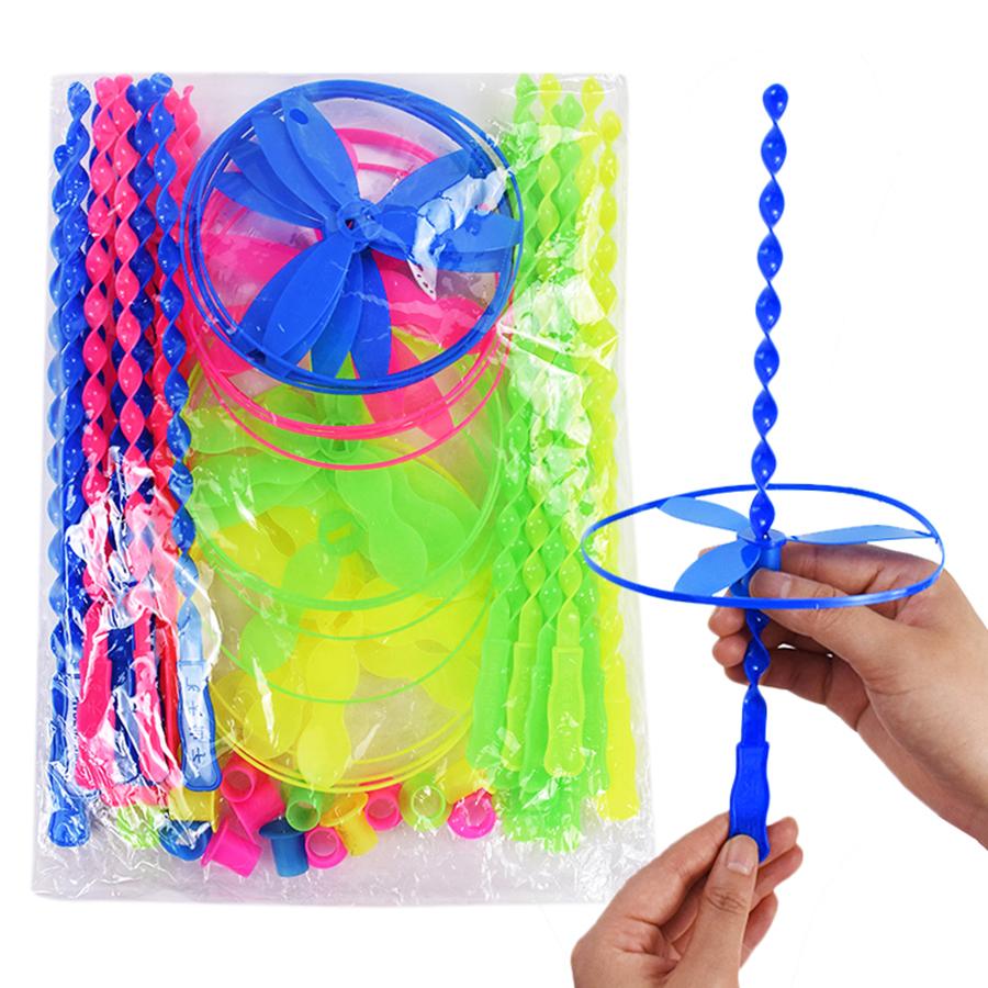 8/16pcs Manual Pushing Threaded Flying Round Disc Colorful Outdoor Bamboo Dragonfly Outdoor Activities Experiments