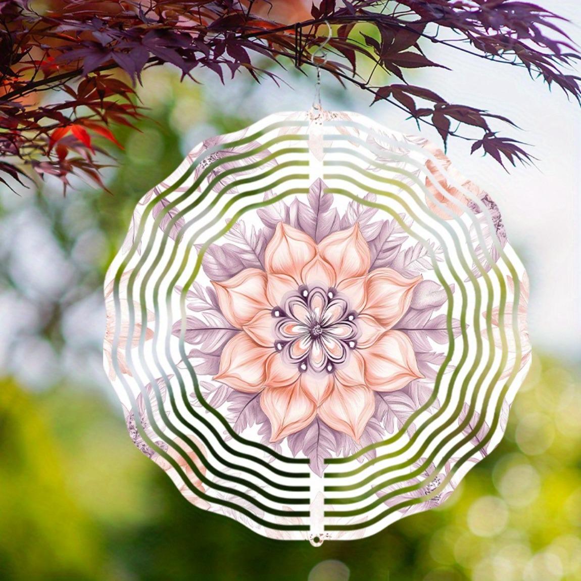 

10 Inch Metal Wind Chime Romantic Pink Floral Design Durable Hanging Ornament for Garden Patio Indoor Outdoor 01A