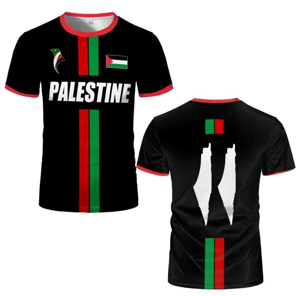Mode Palästina Flagge Fußball T-Shirts Trend Sommer Kurzarm Nationalemblem 3D-gedruckte Sport-T-Shirts Lose Atmungsaktive Oberteile