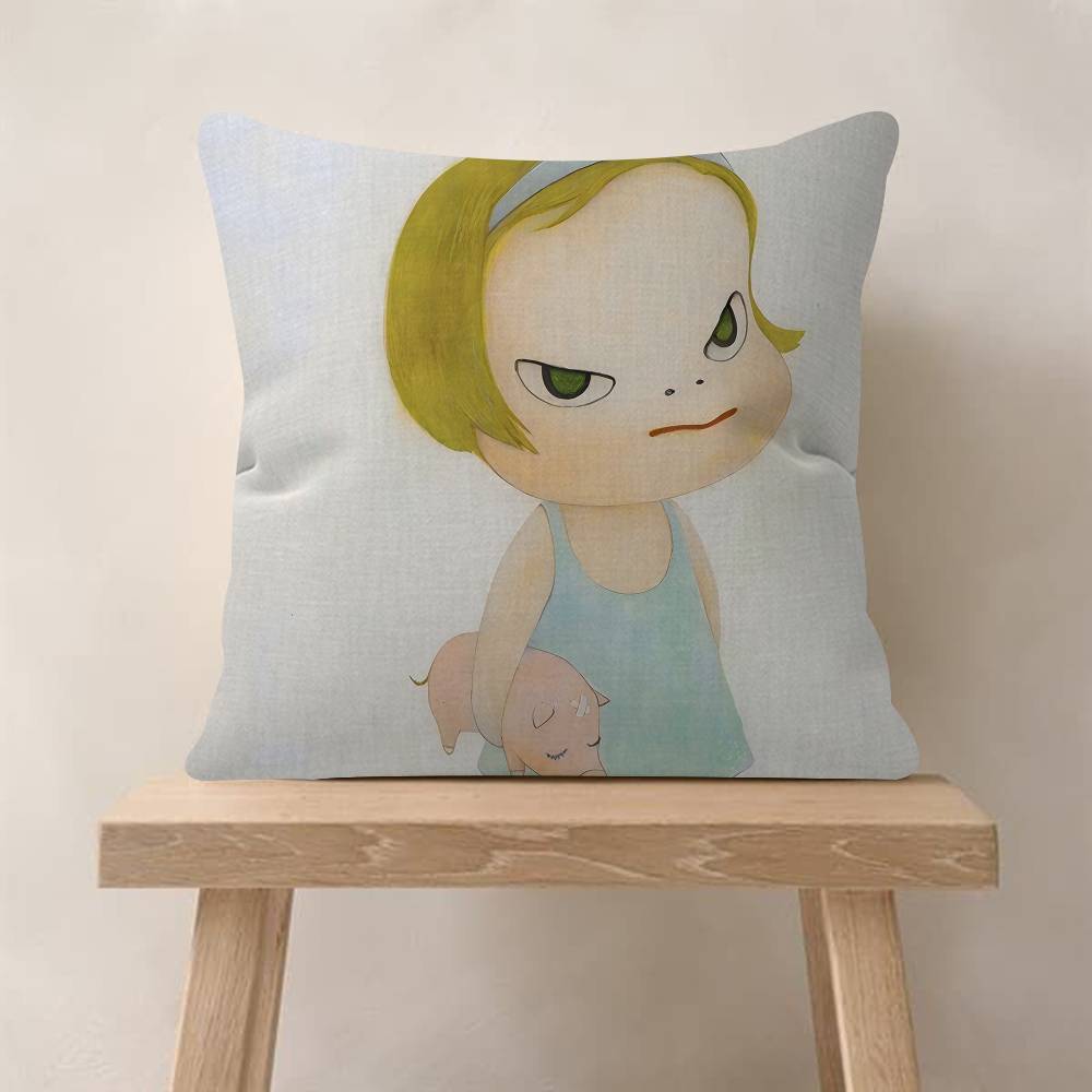 YYoshitomo Nara DDoll Cushion Cover Car Throw Pillow Case For Sofa Car Christmas Gift 40x40cm 45x45cm
