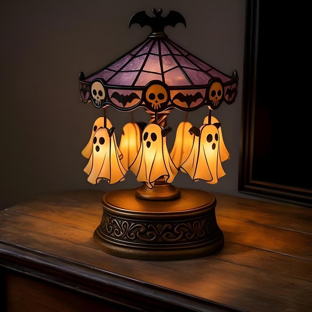 Party Light Up Ghost Carousel Rechargeable Halloween Spooky Carousel Lamp Decorations Floating Ghost Indoor Table Decor 19X1CM