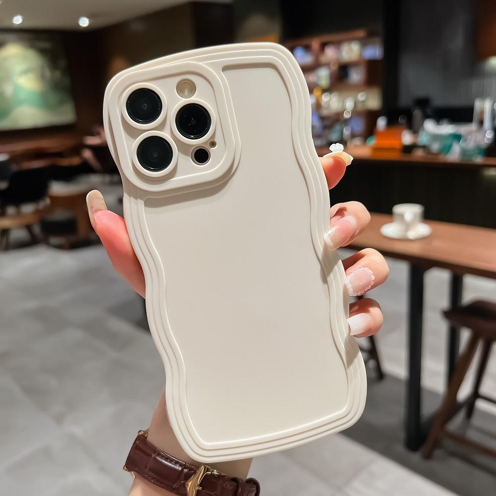 Fashion Cute Solid Curly Wave Phone Case For iPhone 16 15 14 13 12 11 Pro Max X XR XS 8 7 Plus SE 3 Soft Shockproof Bumper Cover