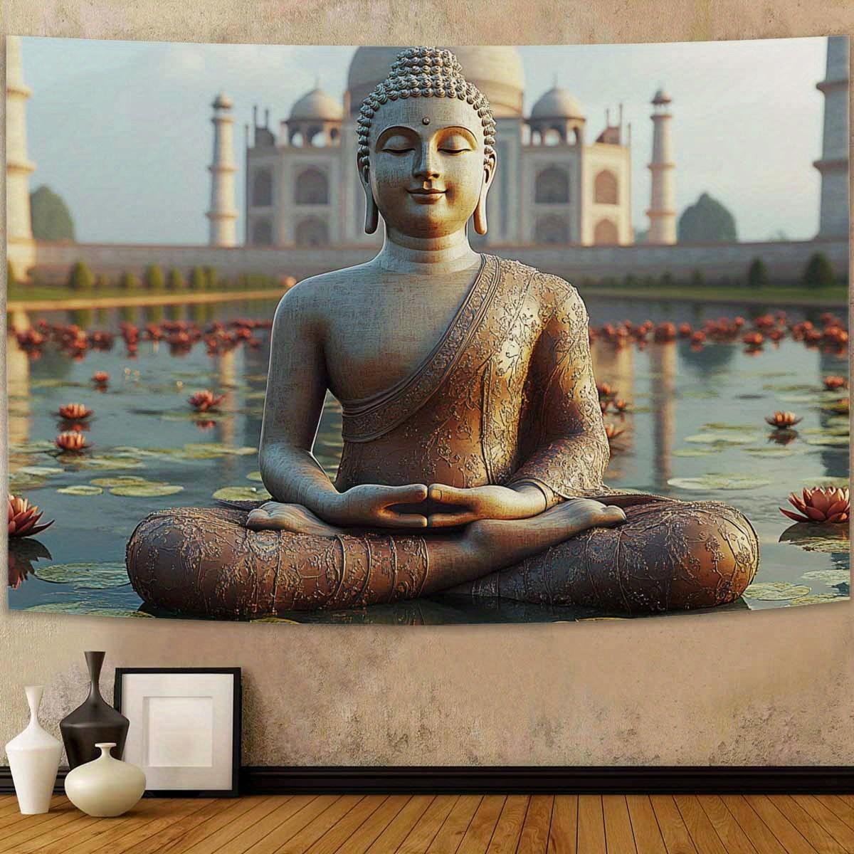 Buddha with Lotus Whisper Pattern Tapestry 2D Elegant Peach Skin Tapestries Versatile Decorative Decor Tapestries  Ideal for 74x94cm(29x37in)