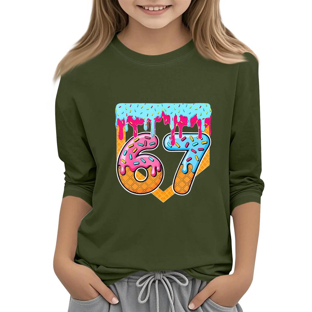 Moda dziecięca Koszulka z rękawem trzy czwarte z okrągłym dekoltem z nadrukiem Casualowa