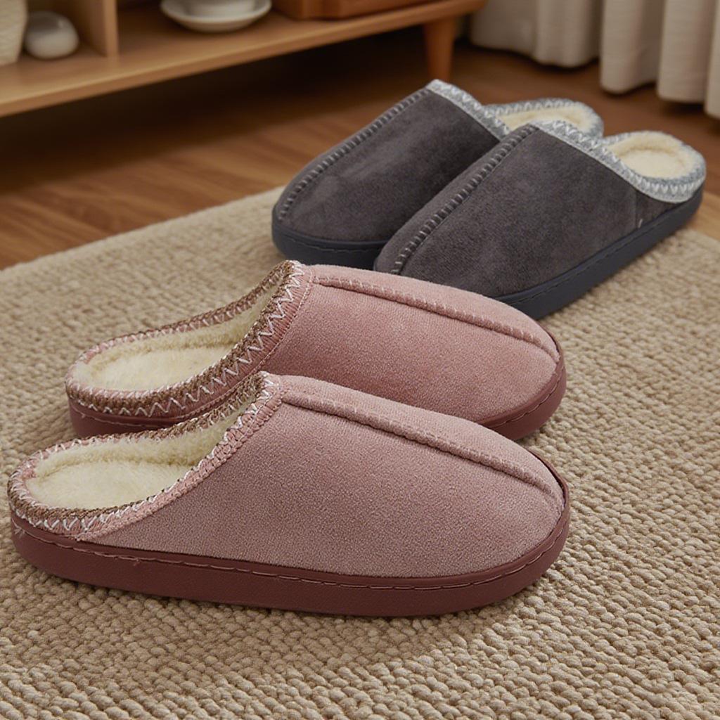 Cotton slippers winter indoor home couple thick bottom warm suede fluffy slippers winter wear