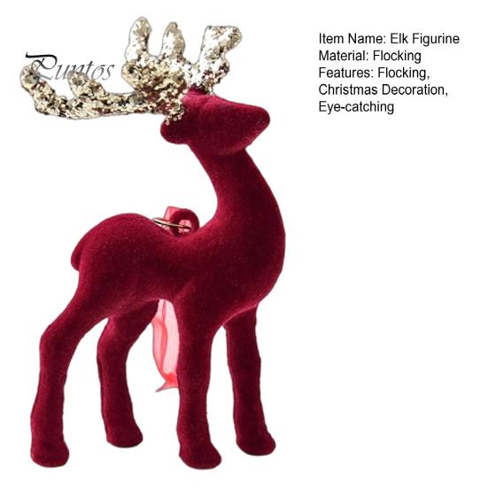 Indoor Christmas Party Supplies Flocking Elk Statue, Red Plush Reindeer Ornament, Cute Seated Window Hanging Display Standing Deer Sculpture for Wine