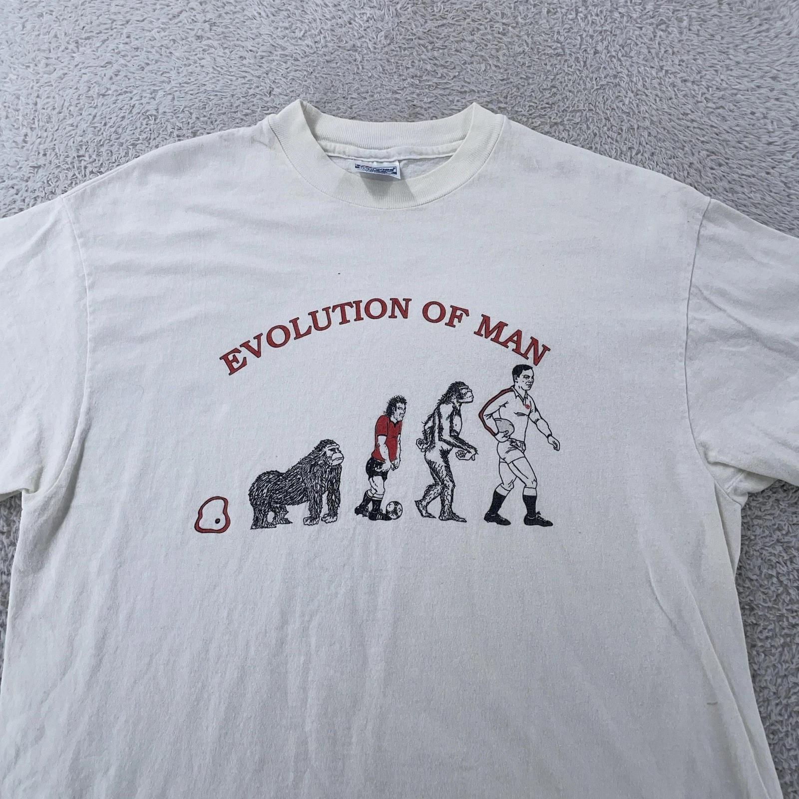 Vintage Evolution of Man Rugby Shirt Mens M/L Football Graphic Made USA 90s 3XL