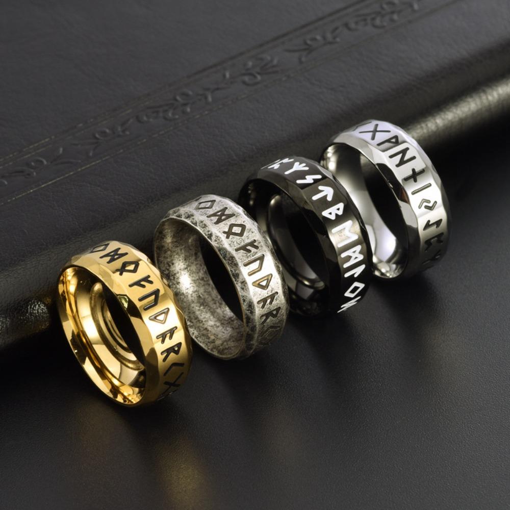 Stainless Steel Men Vintage Nordic Rune Ring Unisex Gothic Jewelry for Men