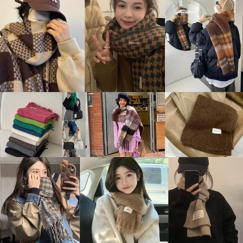 Brown scarf coat retro plaid scarf women's new scarf men's winter