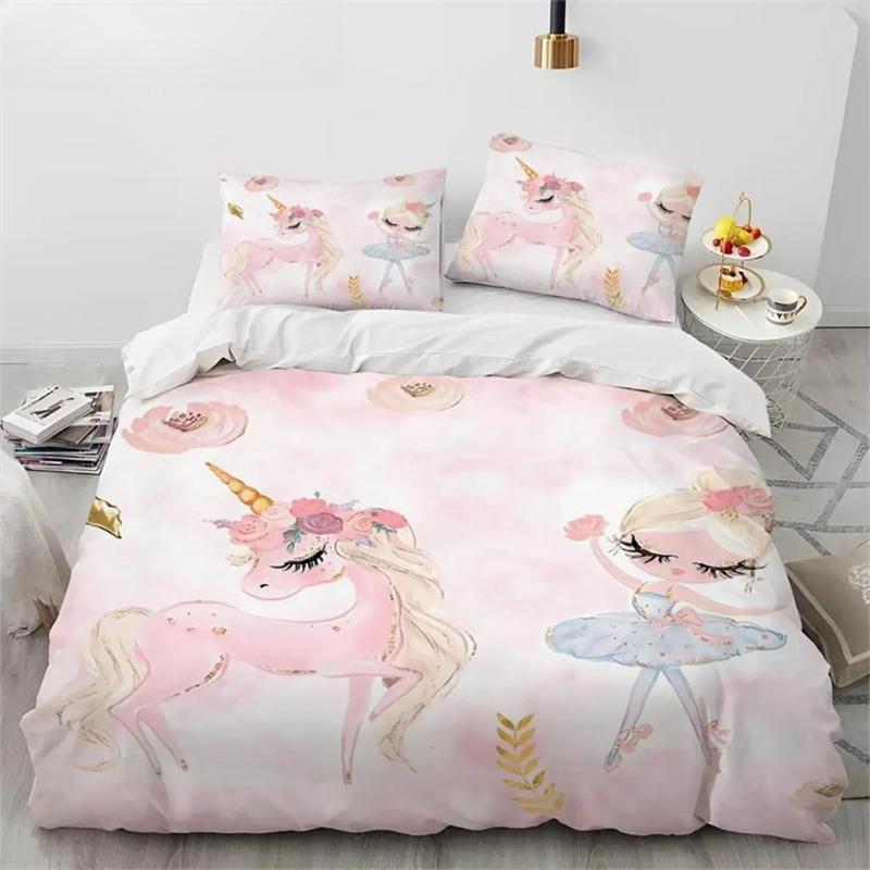 Cartoon Cute Ballet Girl Ballerina Comforter Bedding SetDuvet Cover Bed Set Quilt Cover PillowcaseQueen Size Bedding Set Kids