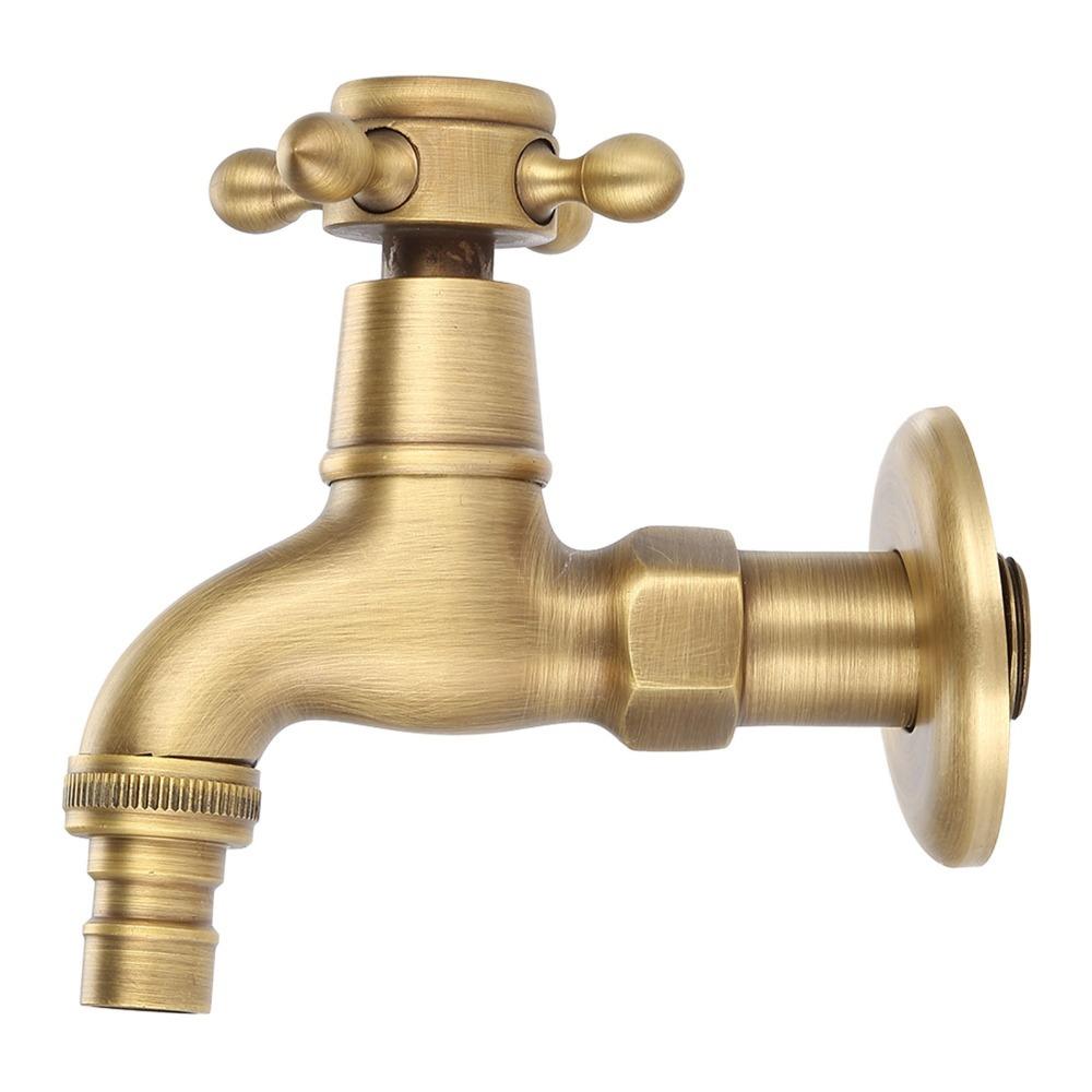 Antique Brass Faucet Wall Mounted Single Handle Washing Machine Faucet Single Cold Water G1/2" Connection Faucet Tap Sink