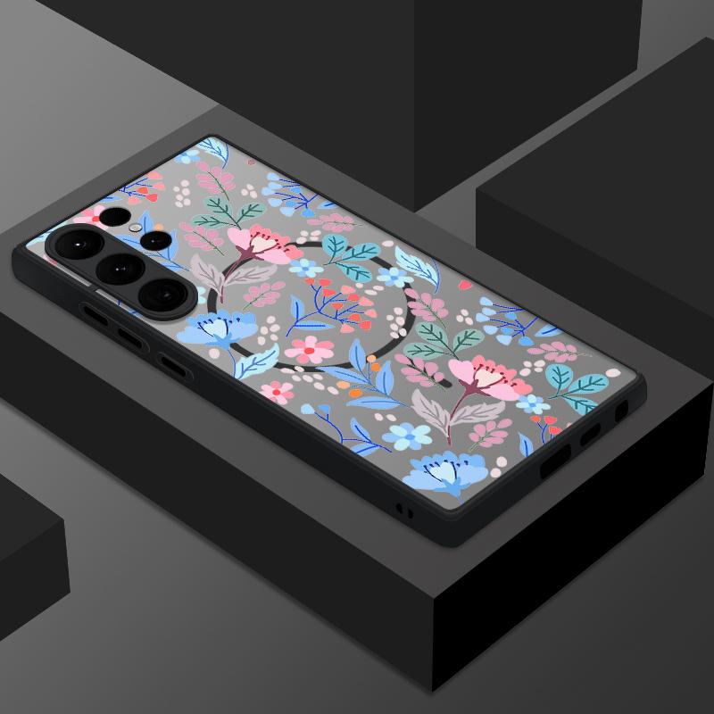 Magnetic Hard Matte Case For Samsung Galaxy S25 Edge S24 Ultra S23 S24 S25 FE S22 For Magsafe Flowers Plants Print Phone Cover