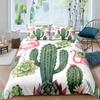 Cactus Duvet Cover Set King Size Hand Painted Style Bedding Set Nature Art Prints Comforter Cover Green Plant Cactus Quilt Cover