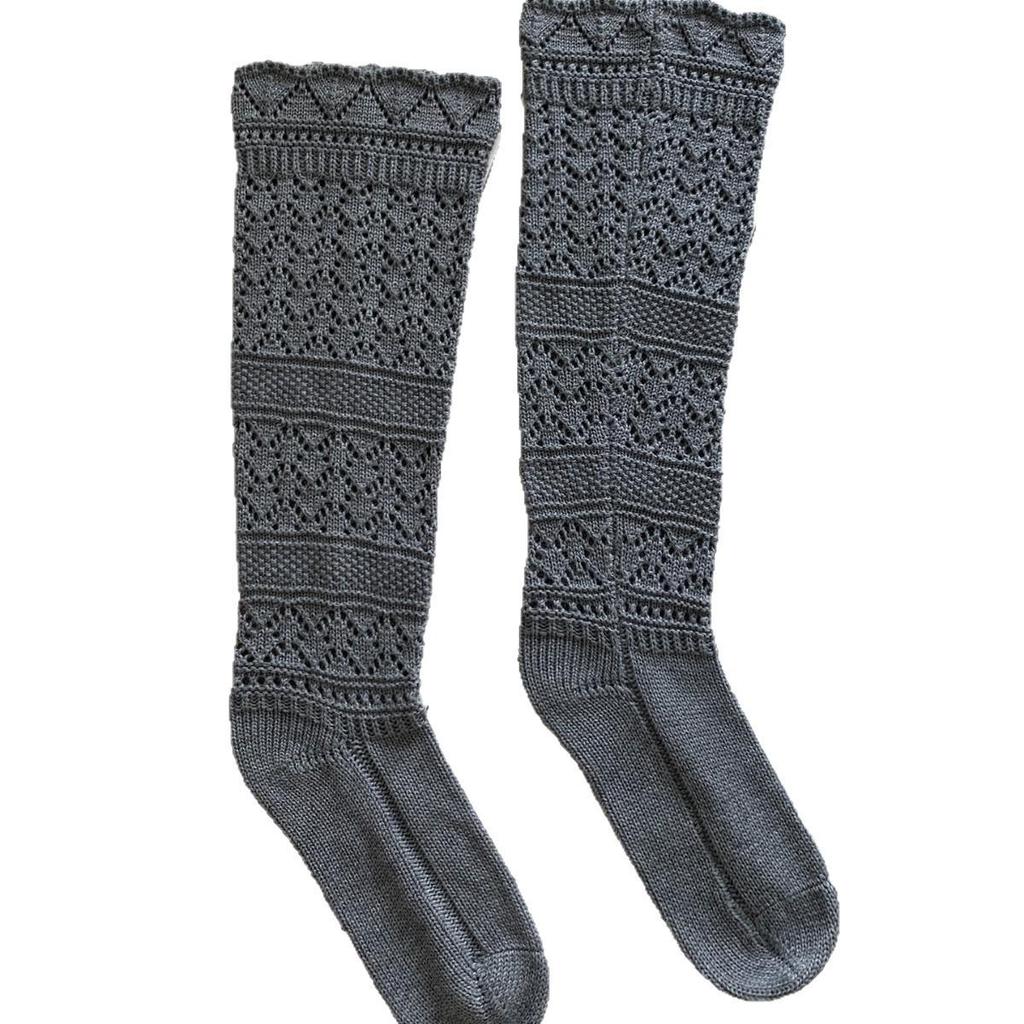 Wei Xue Autumn/Winter Hollowed Wool Slouch Calf Socks: Runway Style Knitted Lace, Warm & Slimming.