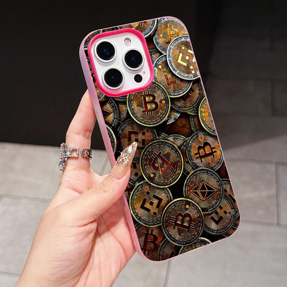 

Bitcion Pattern Phone Case for iPhone 17 16 15 14 13 12 11 Air Pro Max Plus Jelly Double layer Rose Red Cover iPhone 15 Pro Max