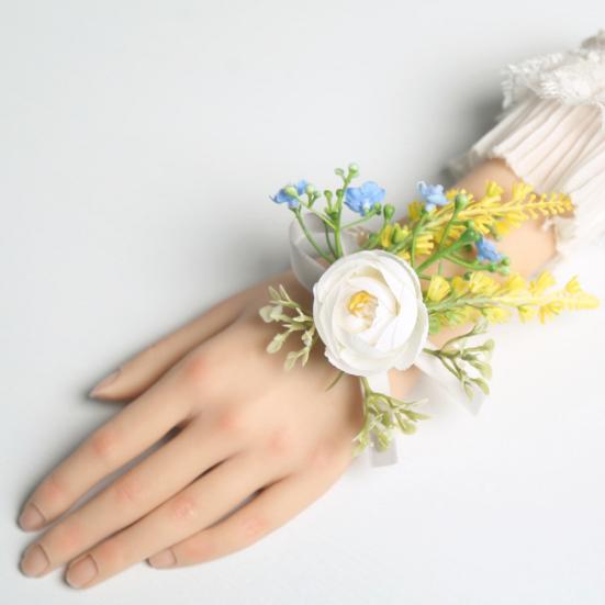 Yousheng Artificial Wedding Corsage And Boutonniere Set Silk Flower Wrist Corsage And Lapel Pin for Bridal Party Business Opening Ceremony Guest