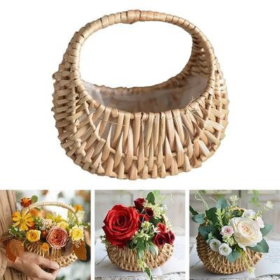 Weidenrattan Blumenmädchenkörbe Gelb Stabile Blumenarrangement-Körbe Geflochtene Körbe Picknick-Behälter Korb Halbmondkörbe