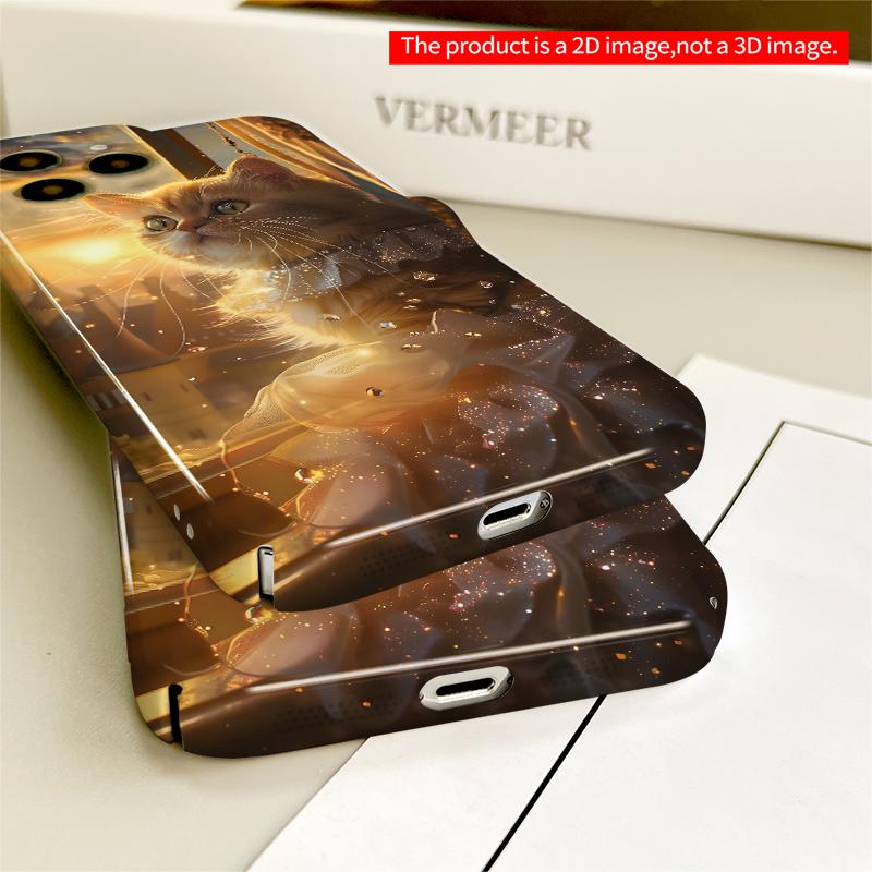 2DFlat Golden Sunset Cat In Ruffled Dress All Inclusive Film Hard iPhone Case, Compatible with iPhone 18 Pro Max 17 16 15 14 13 12 11