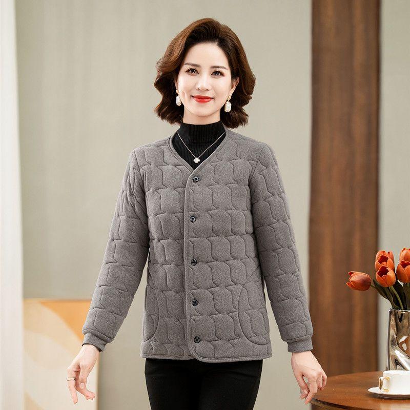 Middle-aged and Elderly Women's Clothing Fleece-lined Warm Winter Cotton Jacket Mother's Thickened Padded Coat, Close-fitting Inner Lining Jacket