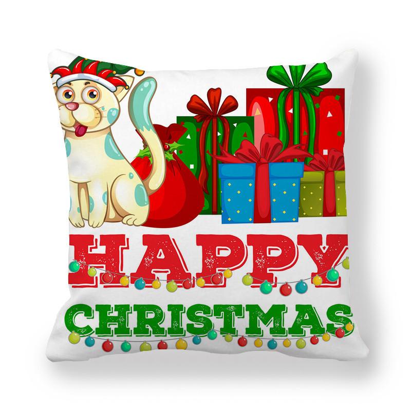 Weihnachts-Niedliche-Katzen-Serie Digitaldruck Kurzer Plüsch Kissenbezüge Dekorativ für Auto Sofa Büro Kissenbezug Haushaltswaren