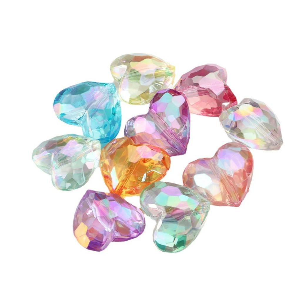 TX27 20pes Aerylic Heart Beads Tranaparent Loose Spacer Beads DIY JewelryMaking Pendants Neaklace Bracclet Needlework Material