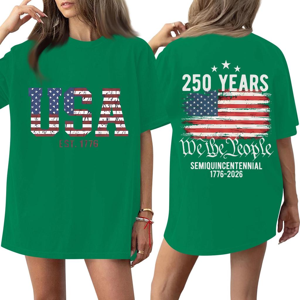 Women's Fashionable Casual Short-Sleeve Round Neck Printed T-Shirt For The 250th Anniversary Of The Founding Of The United States
