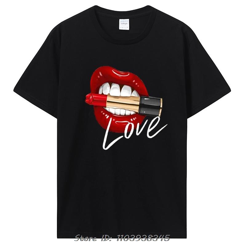 Women andunisex Tops O-neck Sexy Tees Kiss Lip Funny Summer Female Soft T-Shirt Lips Watercolor cotton T Shirt Fitness Clothing