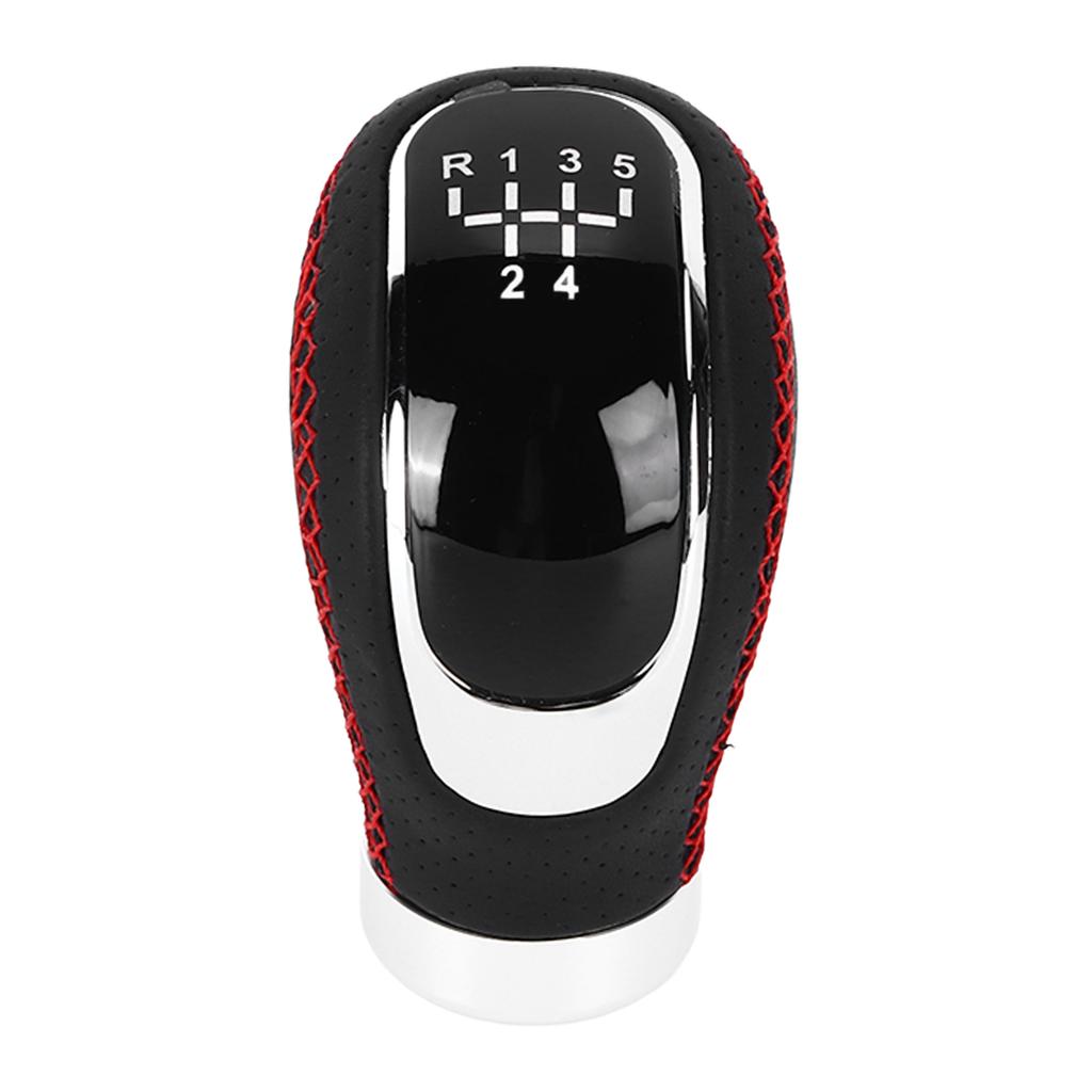 Manual Gear Shift Lever Knob Shifter Head Universal 5 6 Speed Artificial Leather Red Stitching with Replaceable Paster