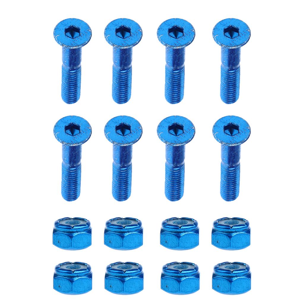 8pcs Carbon Steel Replace Skateboard Truck Hardware Set Longboard Screw Bolt , Blue