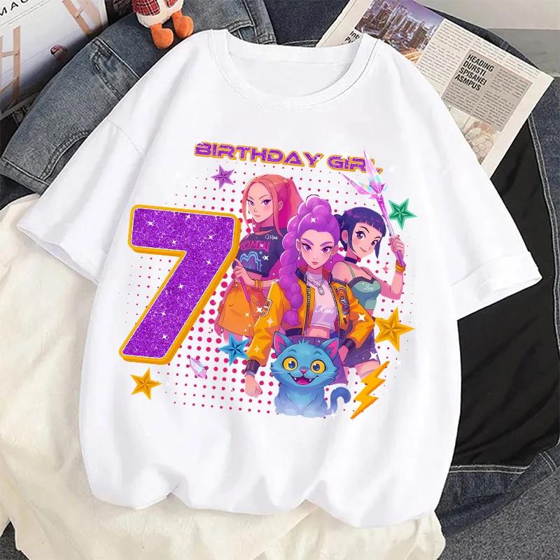 New K Pop Demon Huntersd Tshirt for children cartoon birthday number print tshirts short sleeve tshirts for girls children