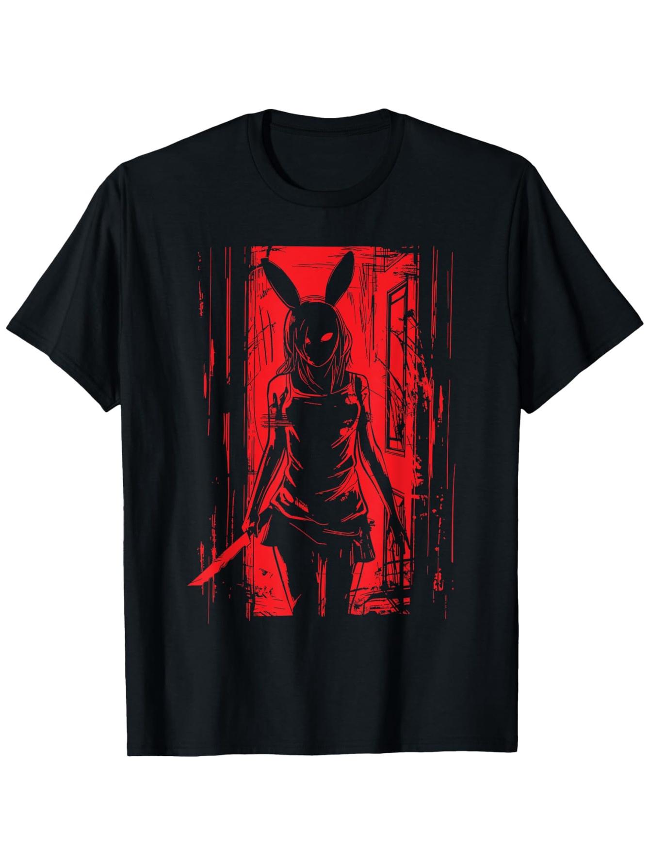 

Man Terror Rabbit Mask Design T-shirt Punk Men and Women Goth Fashion Small Fashion Black Top Trendy Harajuku Street Clothing 4XL