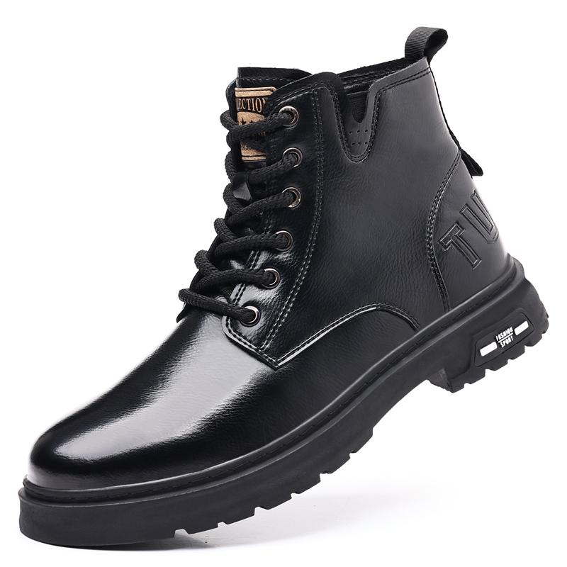 Móda Zima Plus Sametová kůže Pánské kotníkové boty Outdoor Ležérní obuv Bojové boty se silnou podrážkou Teplé pracovní boty Klasické ručně vyráběné boty