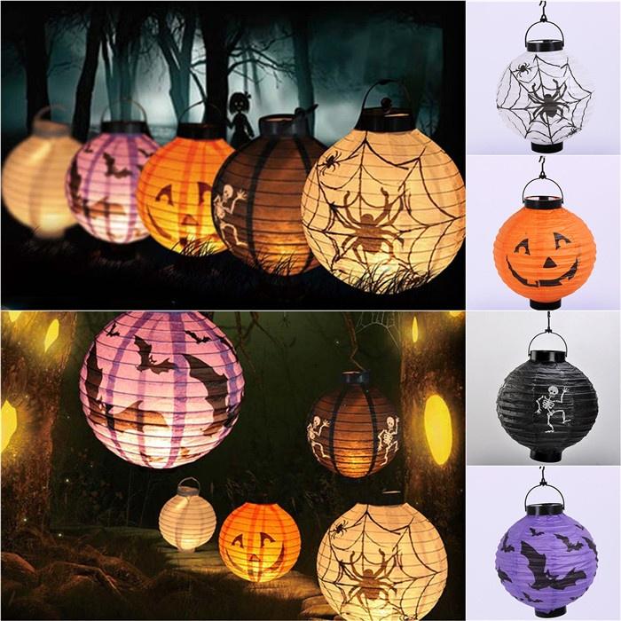 Halloween LED Paper Pumpkin Bat Spider Hanging Lantern Light Holiday Christmas Party Lamp Home Decor